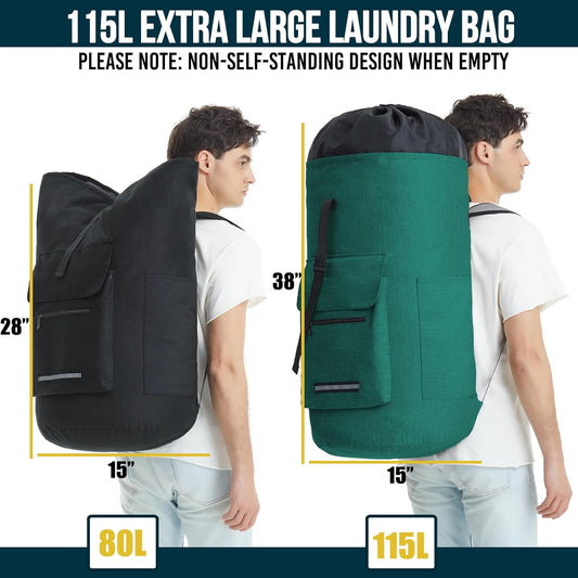 Laundry Backpack with Shoulder Straps,Laundry Bag Extra Large 115L,Laundry Backpack Heavy Duty with 4 Pockets, College Laundry Bags for Dorm Room, Sturdy Clothes Hamper Bags,Laundry Hamper Bag XXL