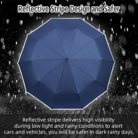 FDJASGY Windproof Travel Umbrella with Teflon Coating Auto Open Close Lightweight Sun&Rain Umbrella with 10 Rib Construction and Reflective Stripe Zipper Pouch