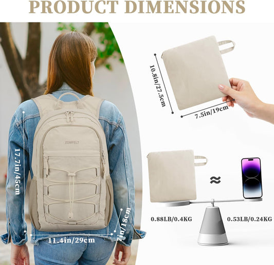 ZOMFELT Hiking Backpack for Women Men, 25L Lightweight Packable Backpacks for Trip, Water Resistant Small Travel Backpack, Foldable daypack for Hiking, Walking, Cycling, Camping, Beige
