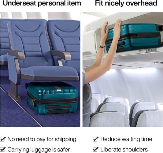 Hanke 16 Inch Underseat Carry on Suitcases with Wheels,Lightweight Hard Shell Carry on Luggage with Wheels for Weekender,Travel Approved Small Suitcase,Travel Luggage for Womem Men,Caribbean Blue.