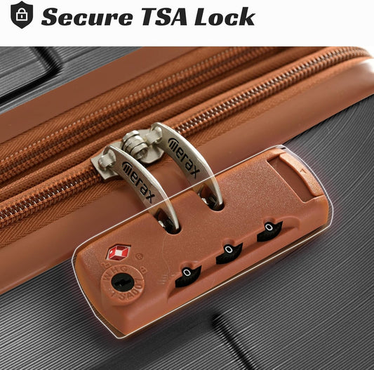 Merax Luggage Set 6 Piece Expandable Lightweight ABS Hardshell Suitcases with Wheels, Corner Guards (Black Brown, 6 piece set)