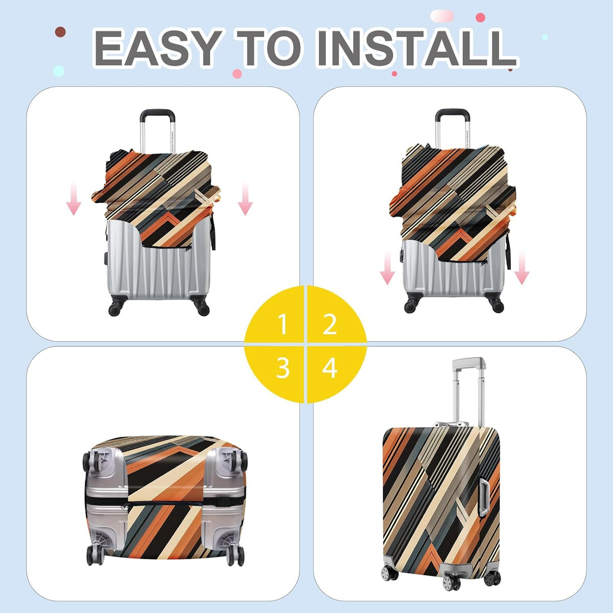 ANNA QUEEN Modern Geometric Luggage Cover, Abstract Striped Suitcase Protector for 32-34 Inch, Durable, Stretchable Travel Cover, Stylish & Washable Luggage Sleeve