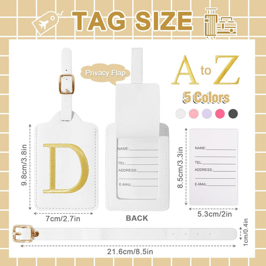 Personalized Initial Luggage Tags for Suitcase TSA Approved, White Leather Cute Luggage Tag with Privacy Cover Name Card, Embroidered Custom Luggage Tags Travel Baggage Tags Gifts for Women Kids(D)