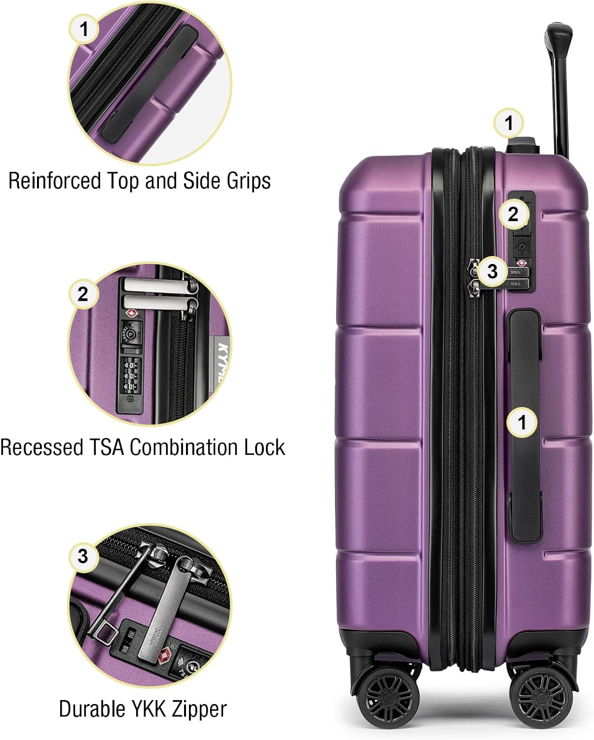KYME Hardside Expandable Carry On Luggage 22x14x9 Airline Approved with TSA Lock Hardshell Carry On Suitcase with Wheels Small Travel Rolling 20 Inch Luggage with Cup Holder for Women Dark Purple