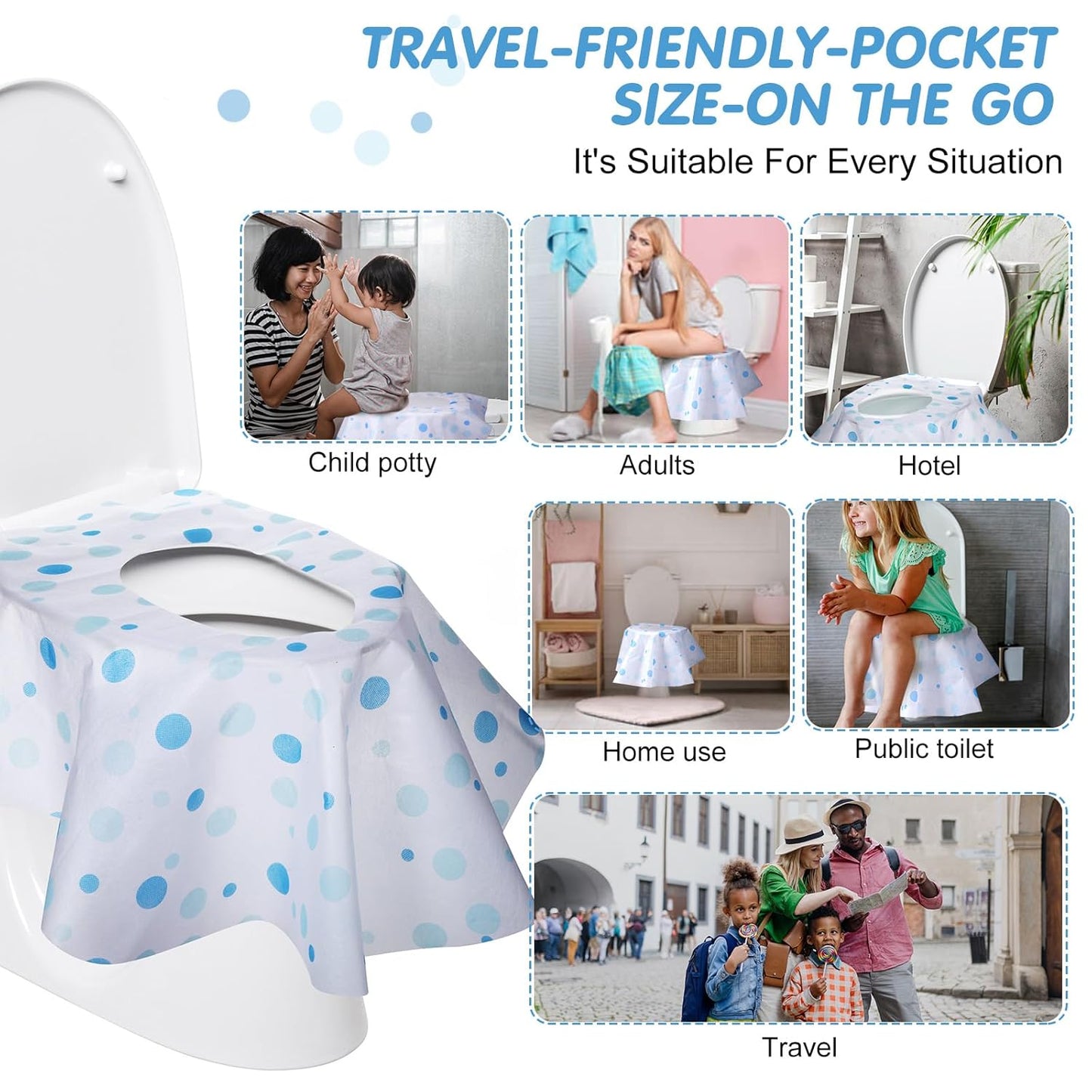 50 Packs Disposable Toilet Seat Covers Extra Large Individually Wrapped for Kids and Adults, Portable Non Slip Waterproof Potty Seat Covers for Toddlers Potty Training, Travel (Dot)