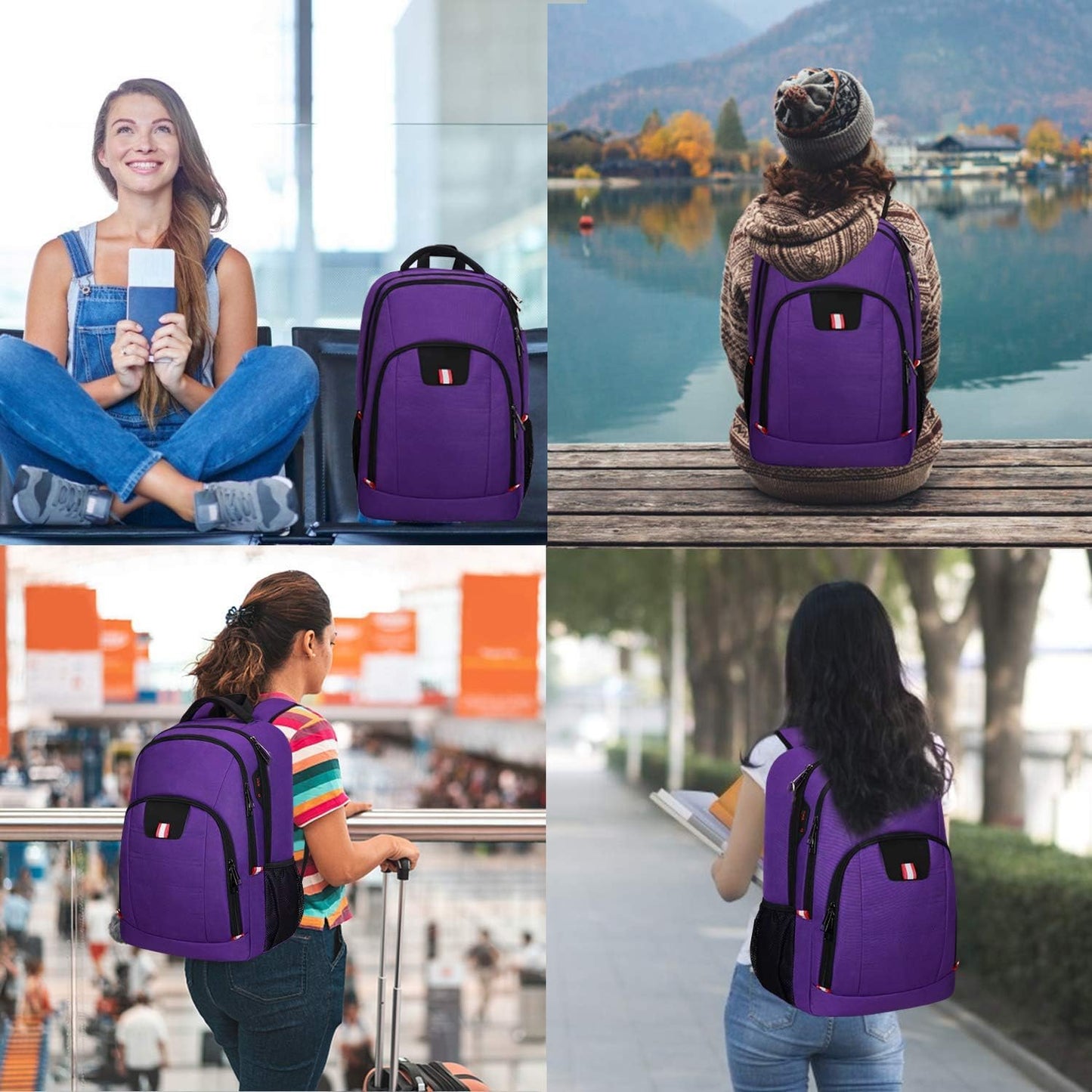 Travel Laptop Backpack, Anti Theft Backpack for Men and Women with USB Slit Business Computer Backpack Bag (Purple, 15.6 Inch)