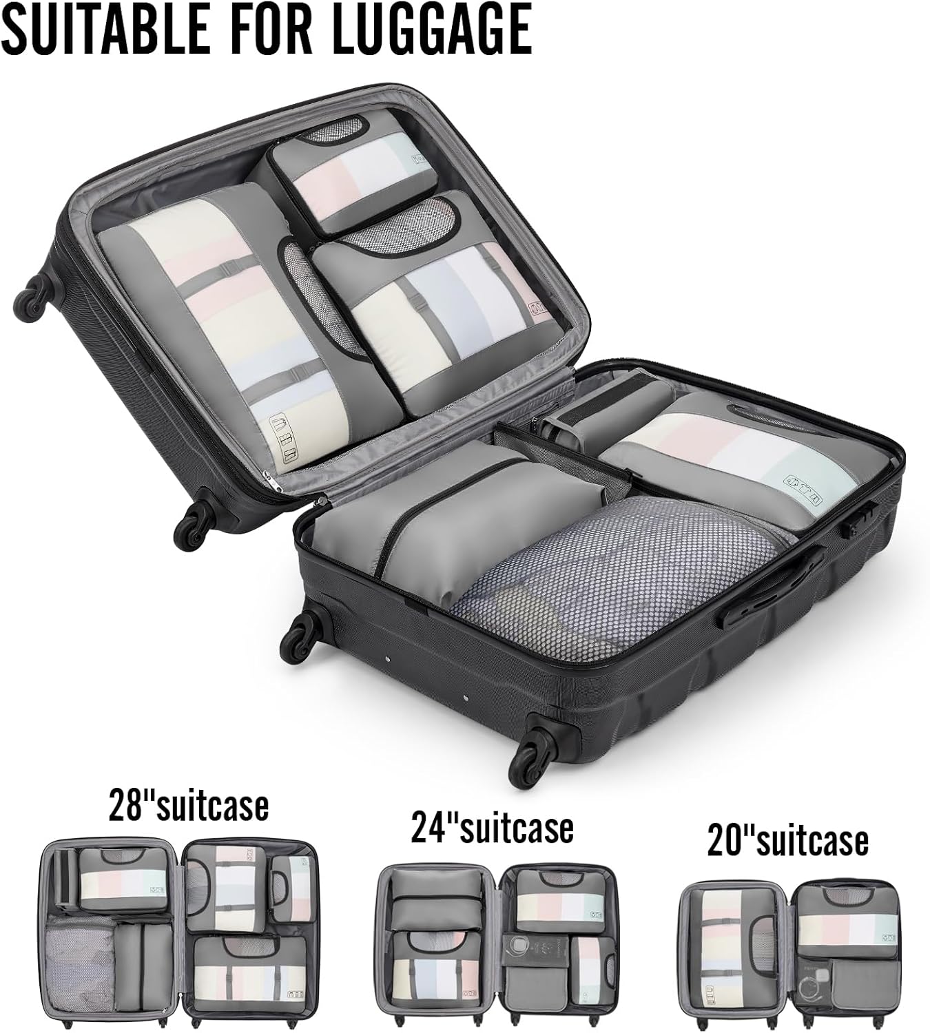 Veken 10 Set Packing Cubes for Travel Essential, Suitcase Organizer Bags in 4 Sizes, Carry-On Luggage Accessories with Large Laundry & Hanging Toiletry Bag, Must-Have for Airplane, Road Trip & Camping