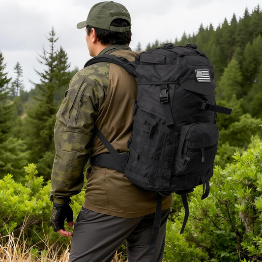 50L Tactical Backpack for Men and Women, Water-Resistant Molle Rucksack, Large Military Assault Pack for Hiking, Hunting, Camping, Gym & Outdoor Survival Black