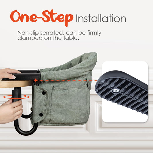 Hook On High Chair - Portable & Foldable for Babies 6-36 Months, Family & Travel Use with Carry Bag(Sage Green)