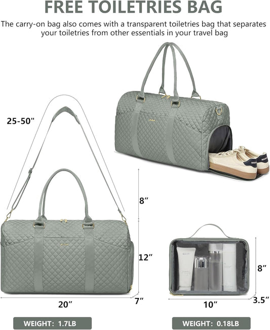 Weekender Travel Duffle Bag for Women - Carry on Bag with Shoe Compartment Overnight Bags with Toiletry Bag Wet Pocket Weekend Traveling Yoga Gym Hospital Bags for Labor and Delivery Green