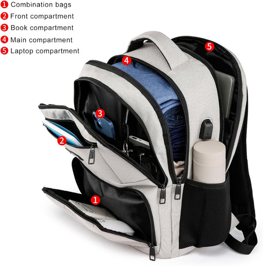 School Backpack for Teens Girls & Women, College Bookbag with 15.6 Inch Laptop Sleeve, 3 Compartments School Backpack, Ergonomic Straps - Beige