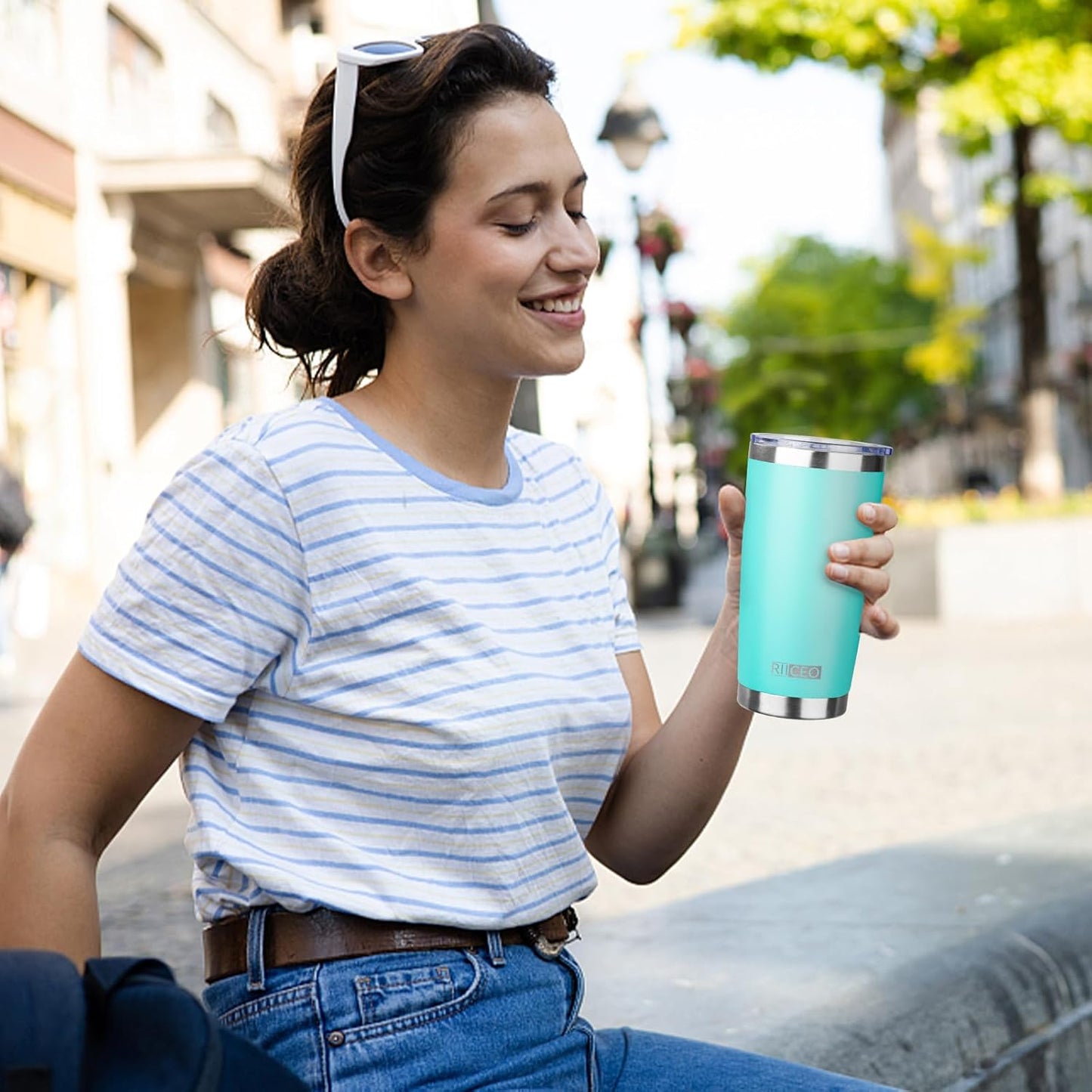 20oz Tumbler with Straw and Brush, Stainless Steel Vacuum Insulated tumbler, Double Wall Insulated Coffee Tumbler for Outdoor, Home, Travel,Office (Light green,4pcs)