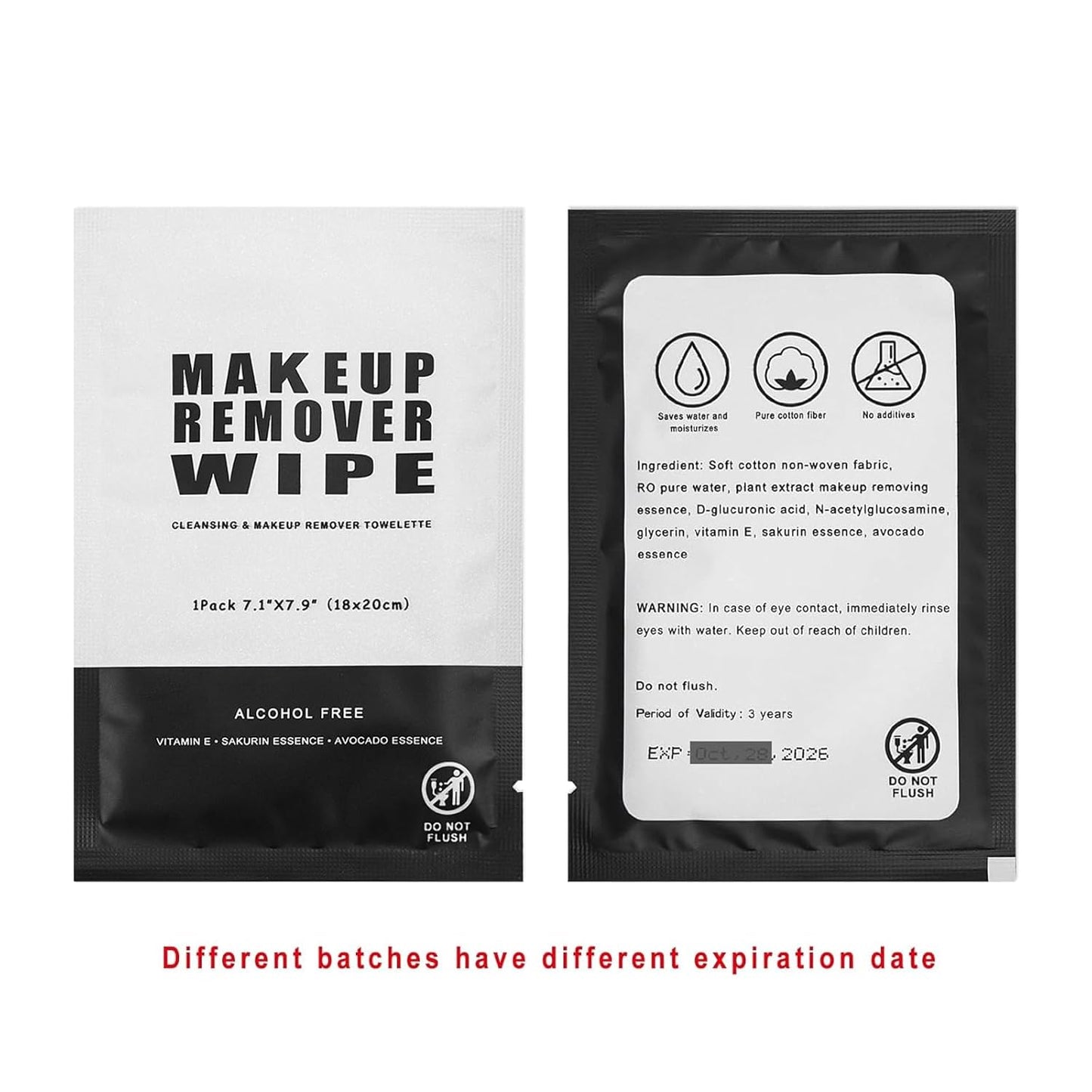 50 pcs Makeup Remover Wipes Bulk Individually Wrapped Makeup Wipes Single Makeup Remover Cloth Facial Cleansing Pads for Mascara Lipstick Oil Dirt Face Skin Travel Hotel (Black)