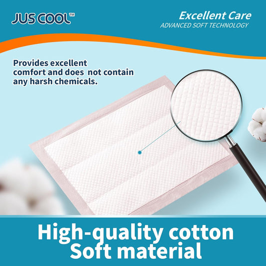 JUS COOL Baby Disposable Changing Pads, 24”x 24”(100 Count) Underpads Portable Diaper Changing Pads, Soft Bed Pads Ultra Absorbent and Waterproof