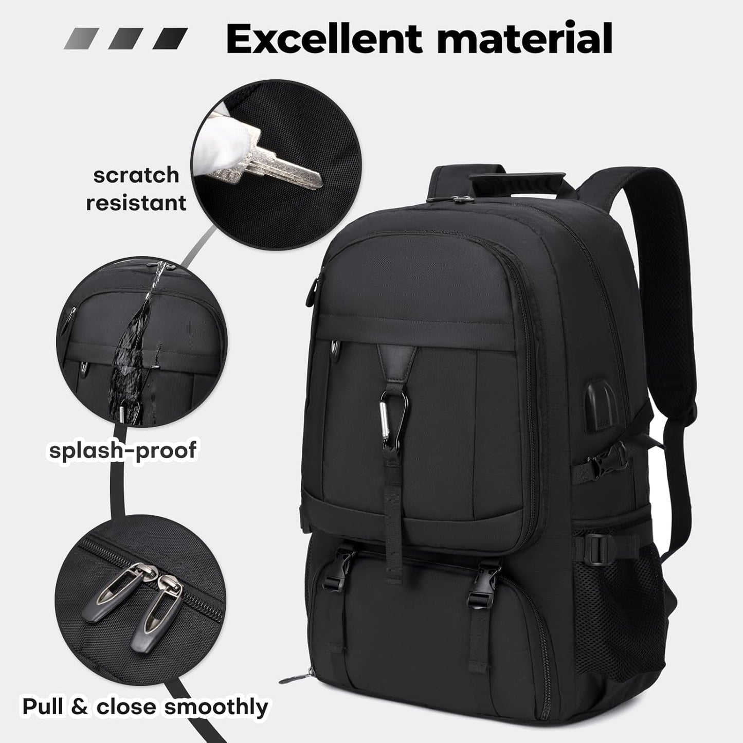 17.3 Inch gym backpack with shoe compartment,50L Multiple Compartments Backpacks, Airline Approved Carry on Travel Daypack Anti Theft with USB Charging Port,for Men Women Travel Work Business