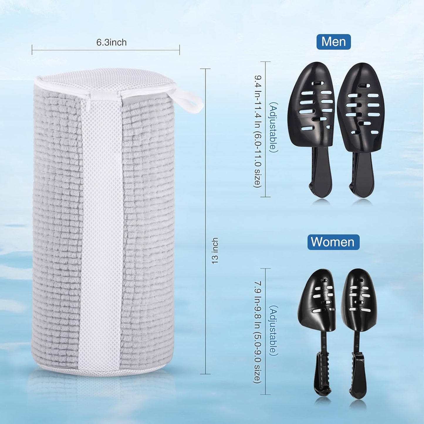 Shoe Laundry Bags for Washing Machine, 2024 New Reusable Laundry Shoe Bag for Washer and Dryer, Fluffy Fibers 360° Wrap-Around Cleaning, 2 Pairs Adjustable Shoe Trees for All Shoes, Gray
