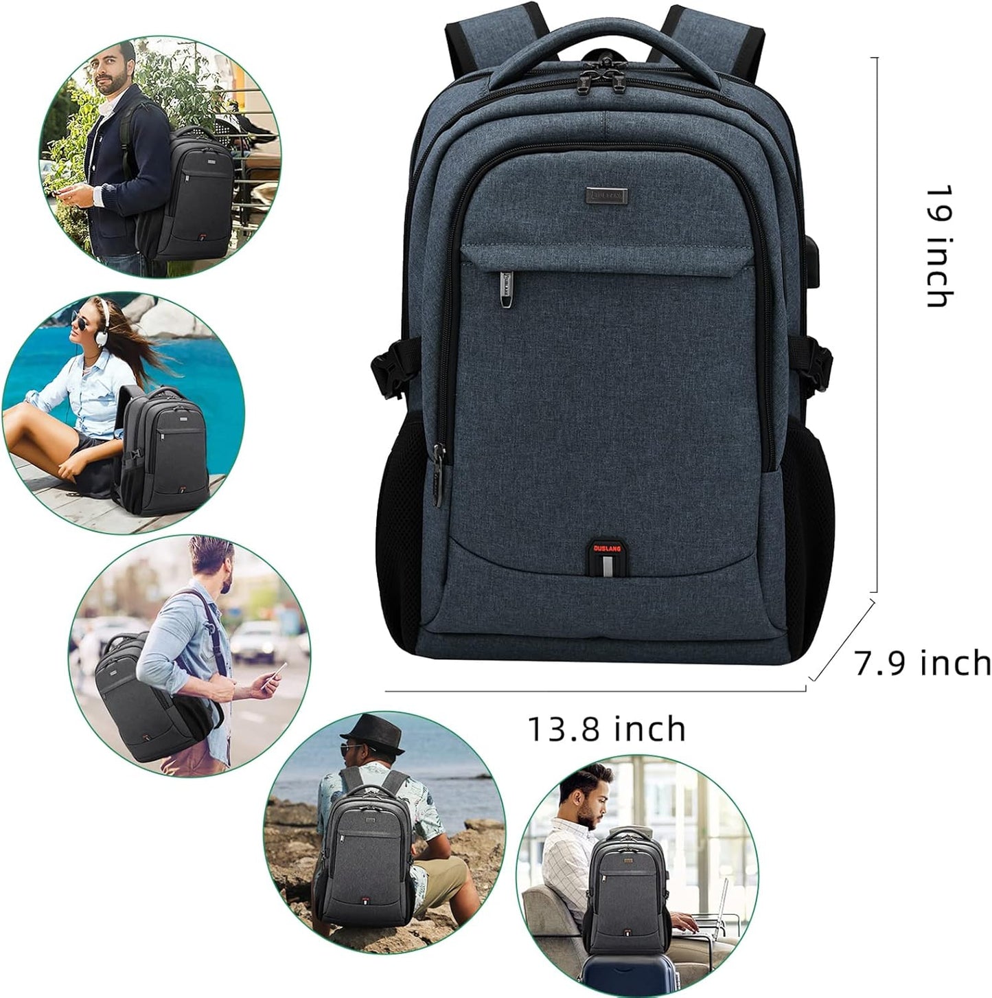 DUSLANG 17 Inch Travel Laptop Backpack Water Resistant College Backpack for Men Laptop Bag with USB Charging Port,Dark Grey