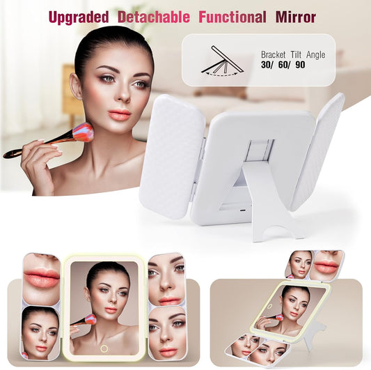 Mid-Size Makeup Bag with LED 1X5X10X20X30X Magnifying Mirror and Travel Makeup Train Case Cosmetic Organiser with Mirror and Separate Makeup Brush Panel, Portable Adjustable Divider, Black