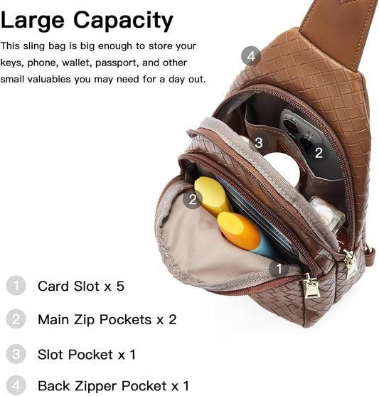 Telena Small Sling Bag for Women Leather Crossbody Fanny Packs Chest Bag for Women