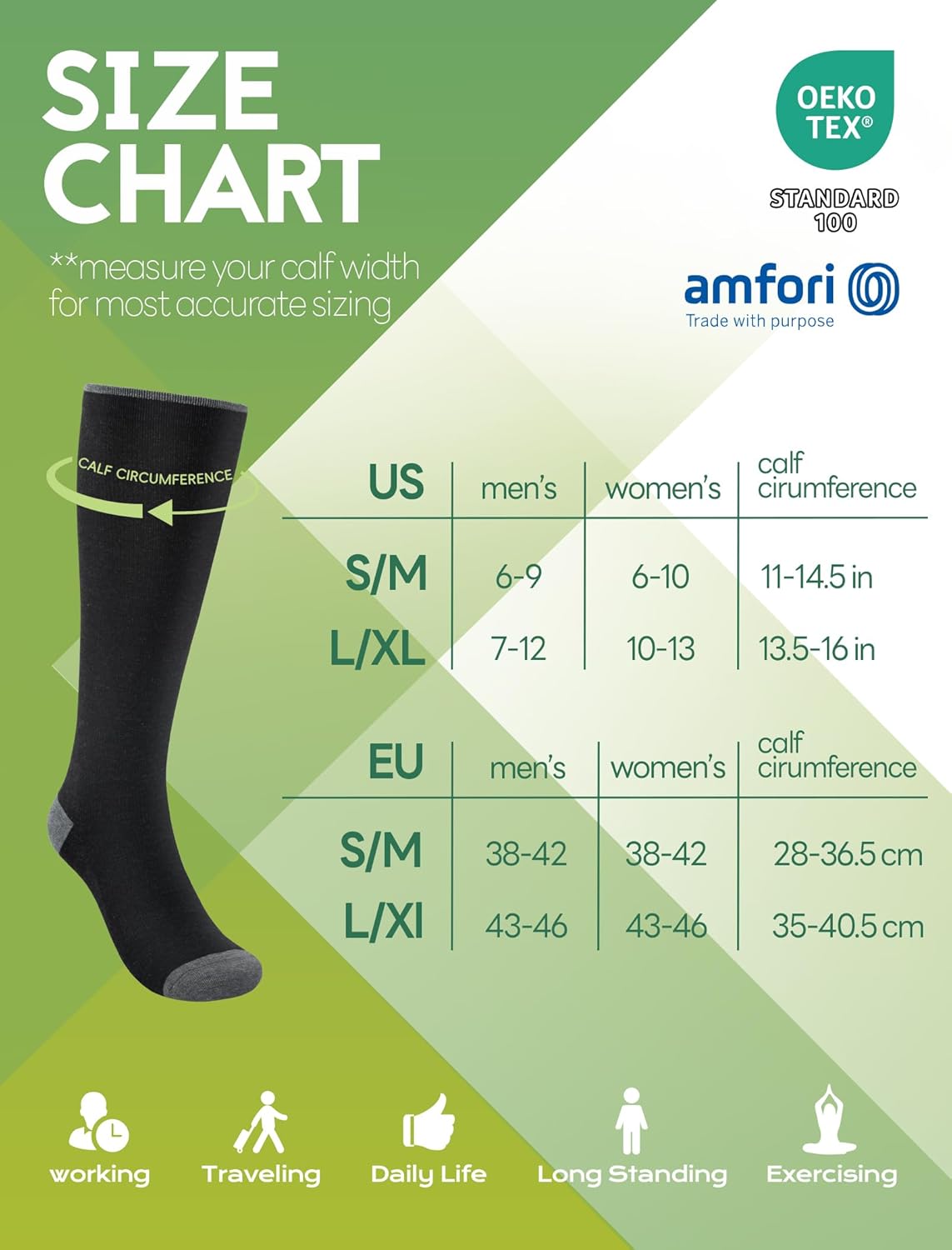 SONORAN Bamboo Viscose Compression Socks for Women & Men (6 Pairs) 20-30 mmHg Knee High Support for Nurses Travel Pregnant