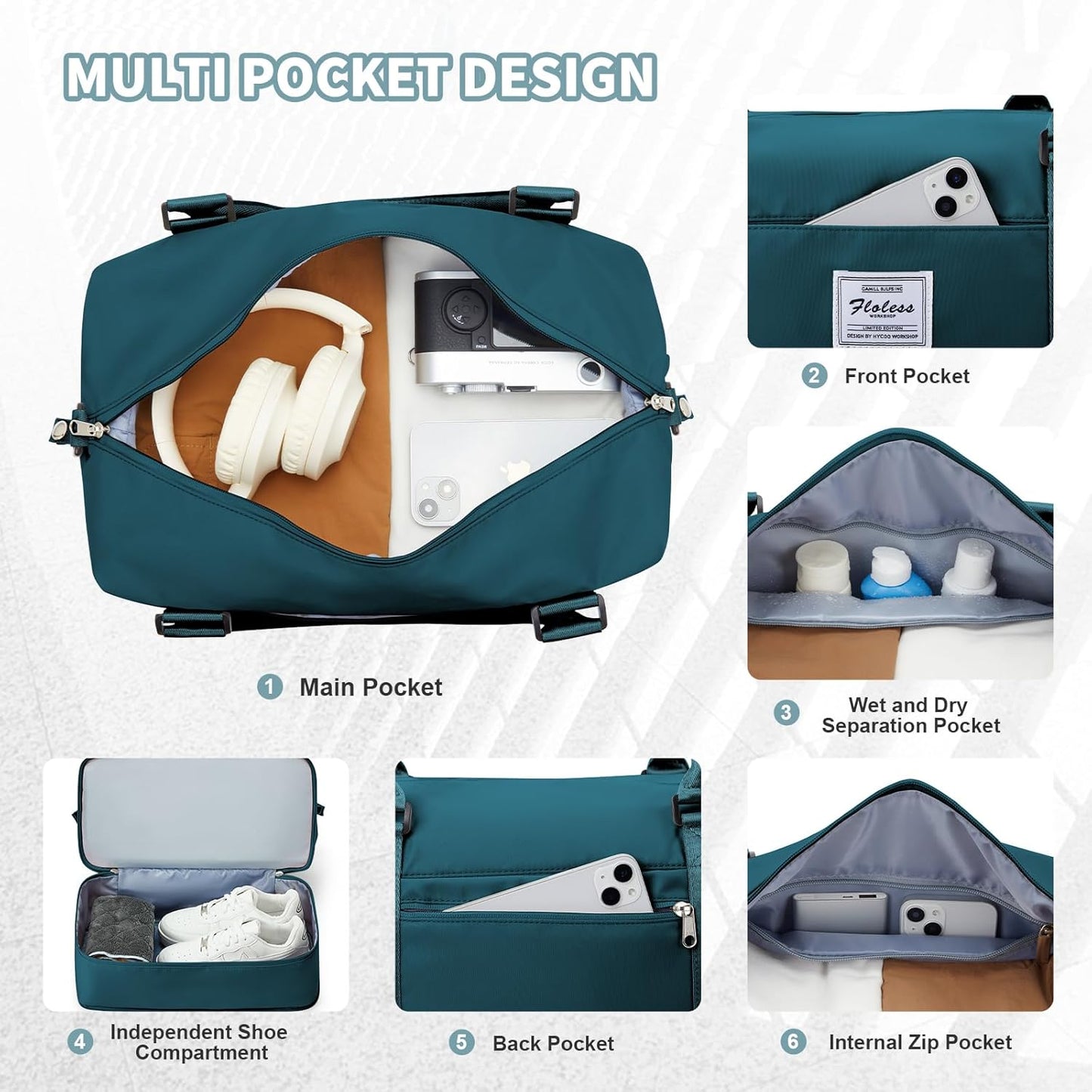 Travel Duffel Bag, Sports Tote Gym Bag, Shoulder Weekender Overnight Bag for Women