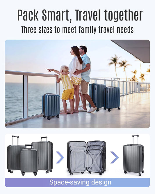 LIGHT FLIGHT Luggage Sets, Durable Hard Shell 3 Piece Set Suitcase with Spinner Wheels, Hardside Lightweight Luggage set with TSA Lock, Large Travel Luggage Set (20" 24" 28"), Glacier Gray