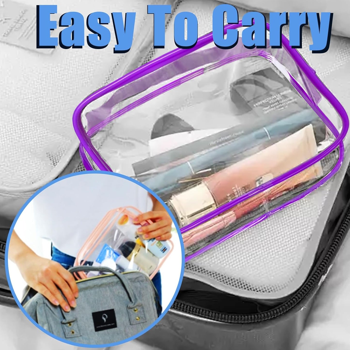 4Pack Clear Makeup Bags Waterproof Organizer Bags with Zipper Transparent Travel Cosmetic Bag TSA Approved Toiletry Bag Pouch Case for Vacation Airport Airline Compliant (Multicolour, Medium)