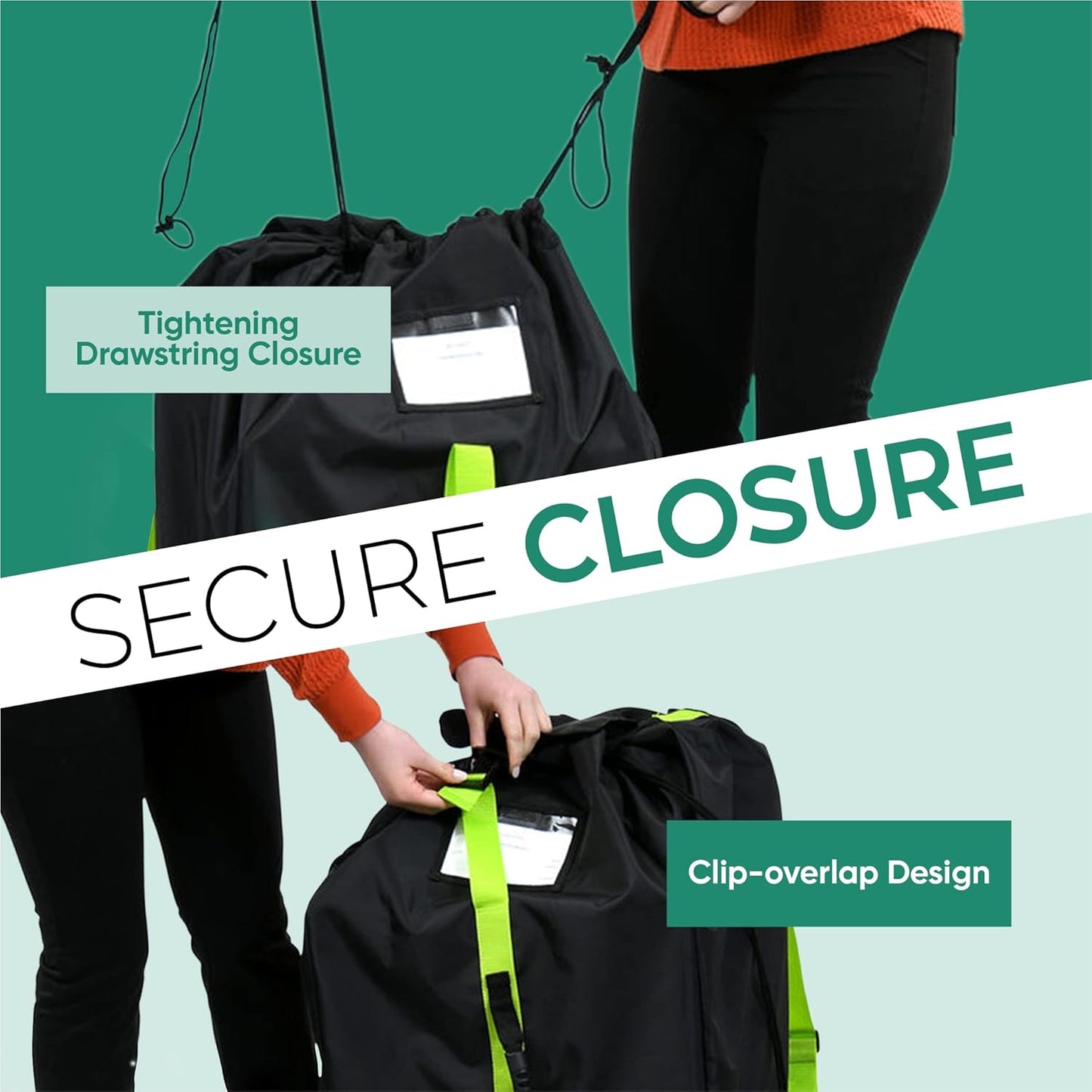 reperkid Car Seat Travel Bag for Airplane, Black and Green, 33" H x 18" W x 18" D, Fits Most Convertible, Booster and Infant Car Seats – Premium Waterproof Cover, Adjustable Shoulder Strap