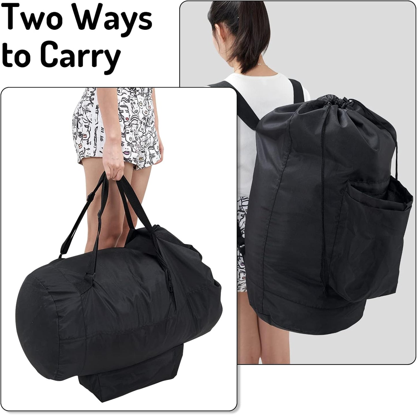 Laundry Backpack Bag, Dirty Clothes Travel Laundry Bag with Shoulder Straps for College Dorm Room (Black)