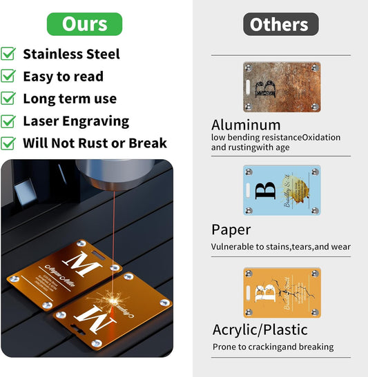 6 Pack Personalized Luggage Tags for Suitcases, Handmade Engraved Stainless Steel Custom Luggage Tags for Cruise Travel with Stainless Loop, Suitcase Identifier Metal Name Baggage Tag