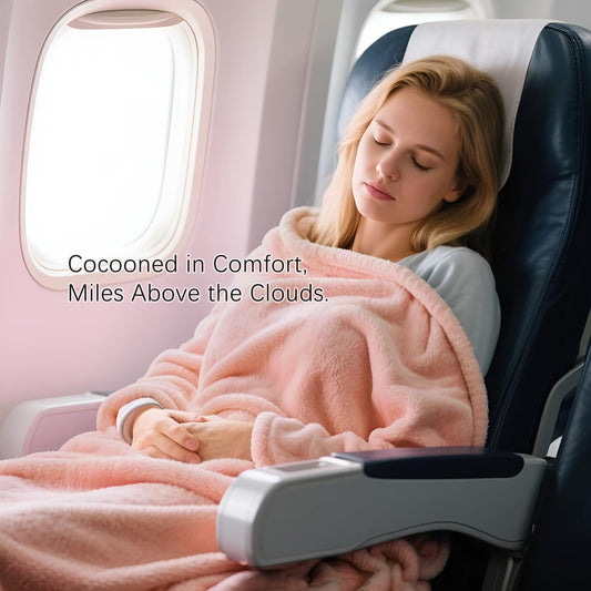 Melissa Large Travel Blanket and Inflatable Pillow Set - 69“ x 43.3” – Soft Blanket with Carry Bag – Lightweight, Compact & Washable for Backpacking, Hiking, Airplane, Car, Office, Camping (Pink)