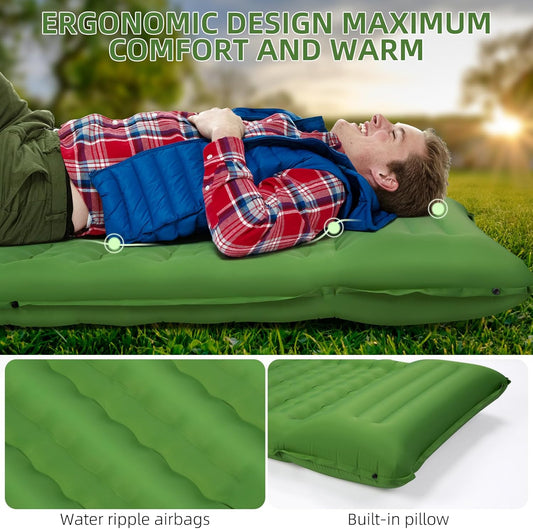 Camping Sleeping Pad, Extra Thick 5 Inch Camping Mat with Pillow Built-in Foot Pump Inflatable Sleeping Pads Compact for Camping Backpacking Hiking Traveling Tent(Green)