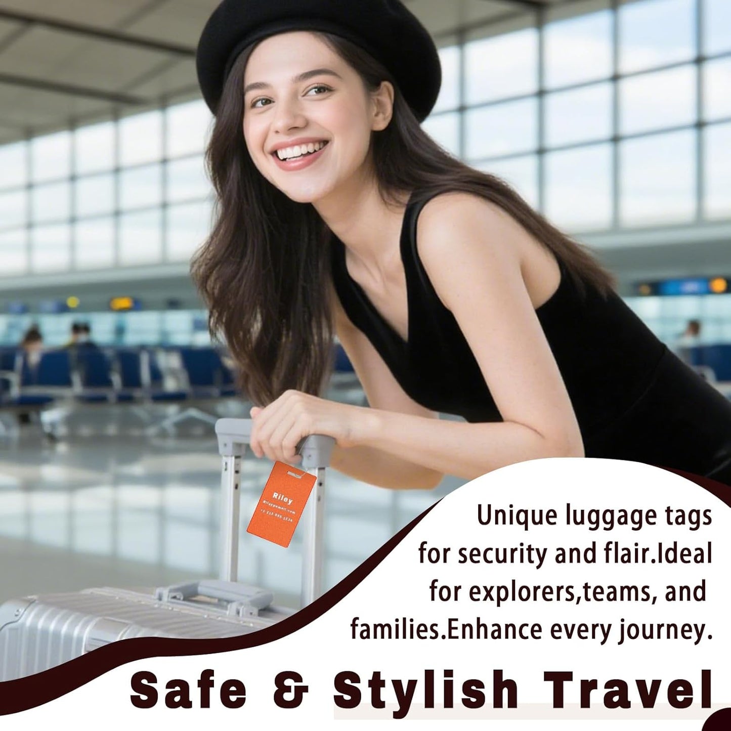 4 pcs Personalized Luggage Tags for Travel Durable Aluminium Luggage Tags for Suitcases Custom Bag Tags for Backpacks Heavy Duty Personalized Baggage Tags for Birthday Gifts(Small,Black)