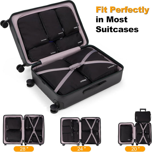 8 Set Compression Packing Cubes for Travel, Waterproof Luggage Organizers, Suitcase Organizer Set for Carry-On & Checked Baggage, Travel Accessories for Men & Women