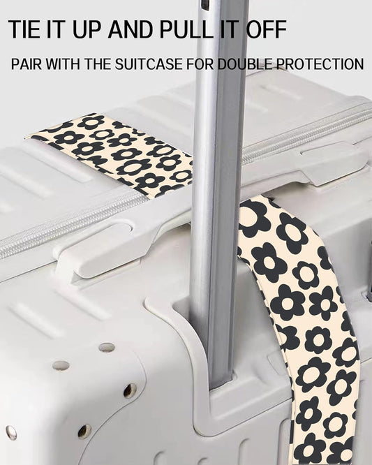 Luggage Straps for Suitcases, Adjustable Travel Belt, Durable Wide Luggage Strap, Cute Suitcase Strap Identifiers with Buckle, Bag Straps for Luggage, Cute Black Daisy