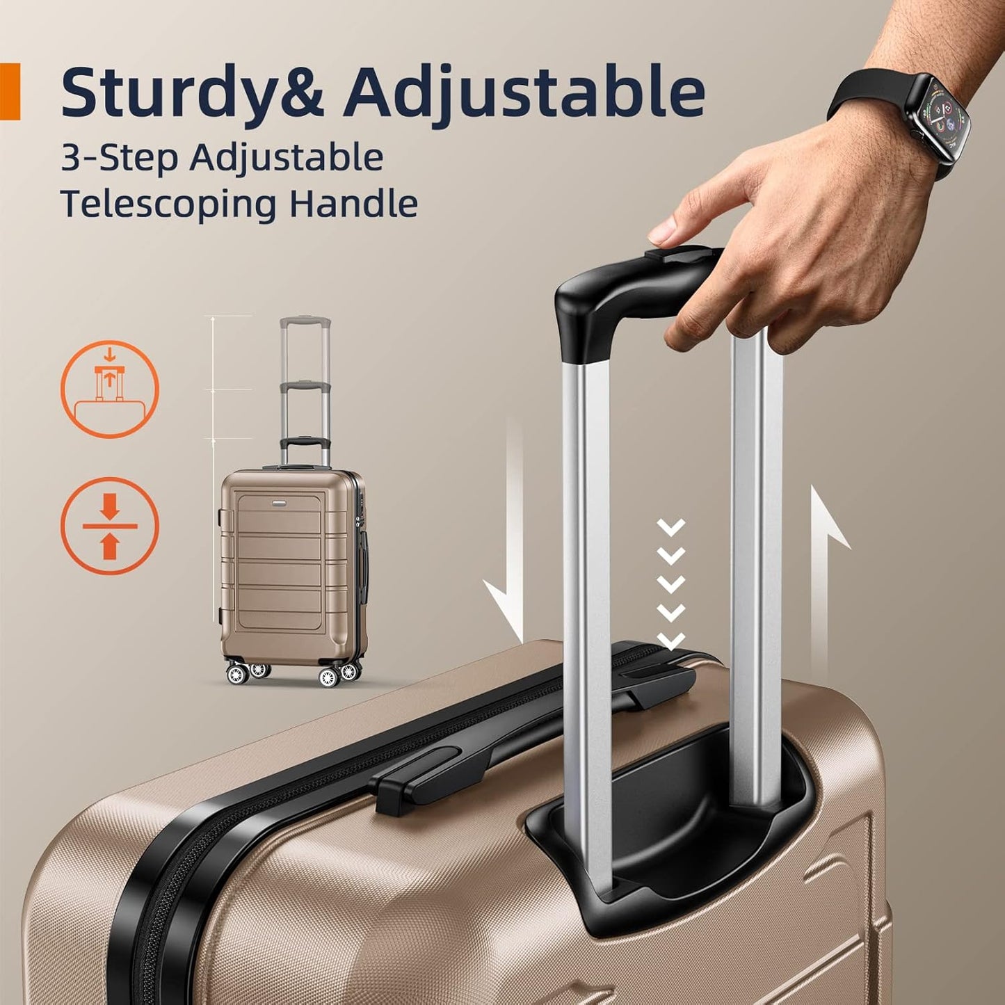 SHOWKOO Luggage Sets Expandable PC+ABS Durable Suitcase Double Wheels TSA Lock 3pcs, Champagne