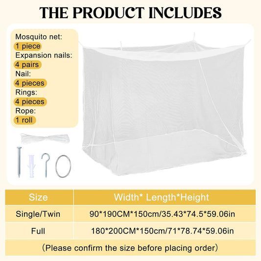 4 Corners Mosquito Net for Mosquiteros para Camas Bed Canopies Netting Bed Drapes Rectangular Mosquito Mesh for Camping Home Outdoor Travel(White,L78 X W71 X H67 Inch,No-Opening)