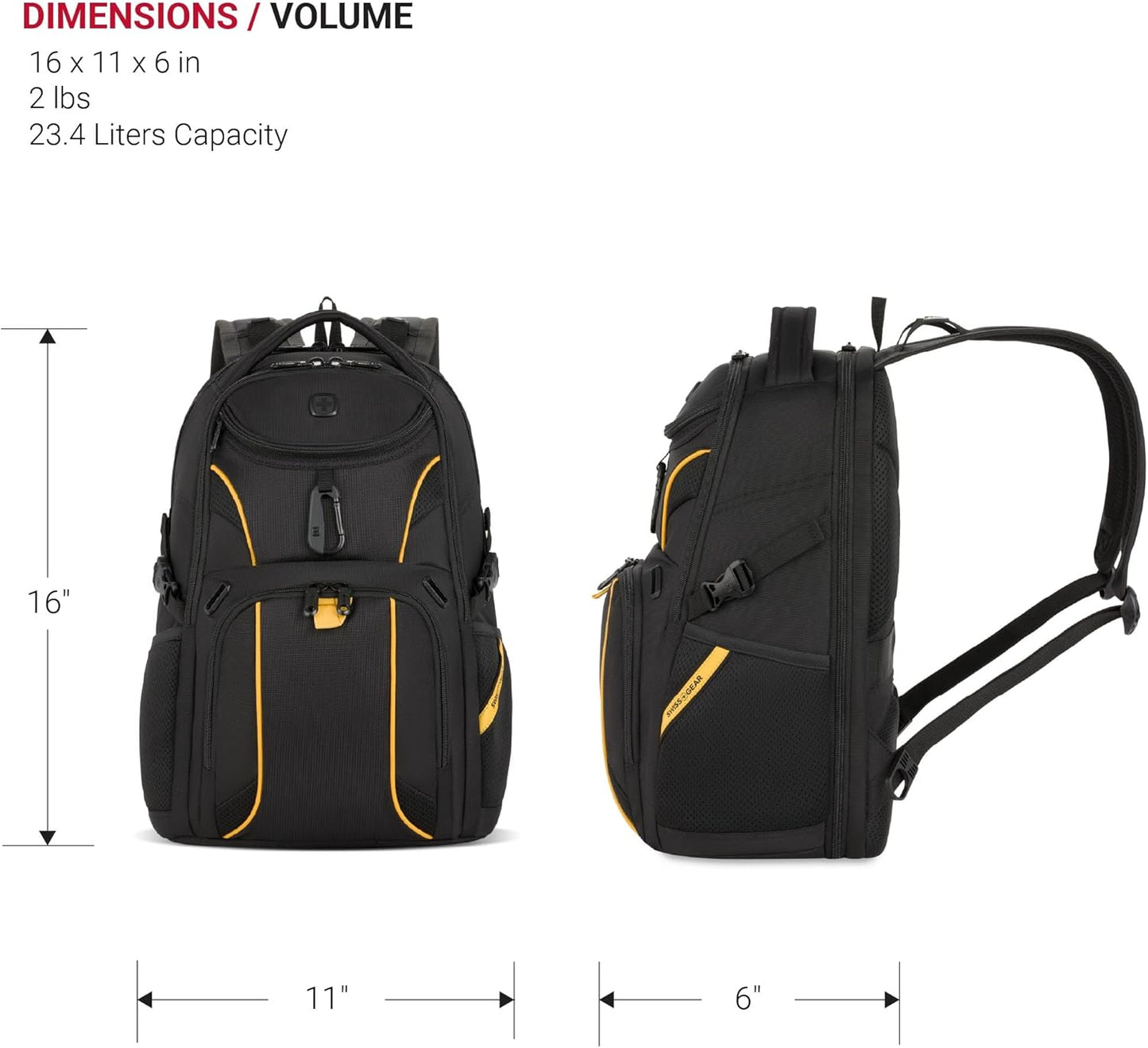 SwissGear Mini 1900 Scansmart Slim Version Laptop Backpack, Black/Gold, 16-Inch