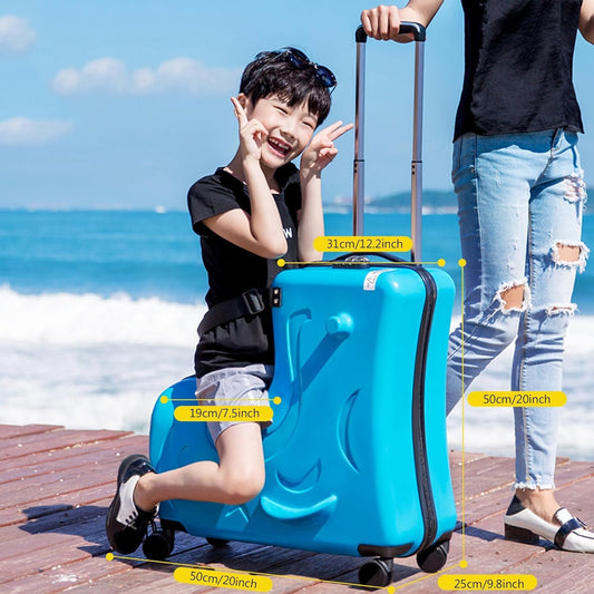 20" Kids Ride on Suitcase,Childrens Ride on Luggage with Safety Belt,Trolley Suitcase with Silent Wheel Combination Lock,Suitable for Kids Aged 1-8 Years Old (Blue)