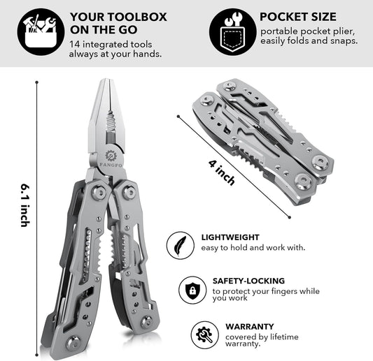 14-In-1 Multitool Pliers,Premium Portable Multi Tool ,with Safety Locking Professional Stainless Steel Multitool Pliers Pocket Knife,Apply to Survival, Camping, Gifts for Dad Husband Boyfriend