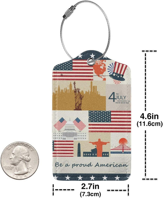 2 Pack Luggage Tag for Suitcase, Cute Unique Leather Suitcase Tags Identifiers with Privacy Name Address Labels & Durable Steel Loop for Women Men Travel