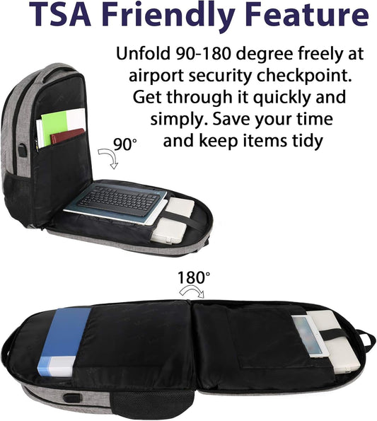 MATEIN Travel Laptop Backpack, 17 Inch Work TSA Approved Carry on Backpack, Large Computer Business Bag for Men Women with USB Port and Trolley Sleeve, College School Rucksack Book Bag, Grey