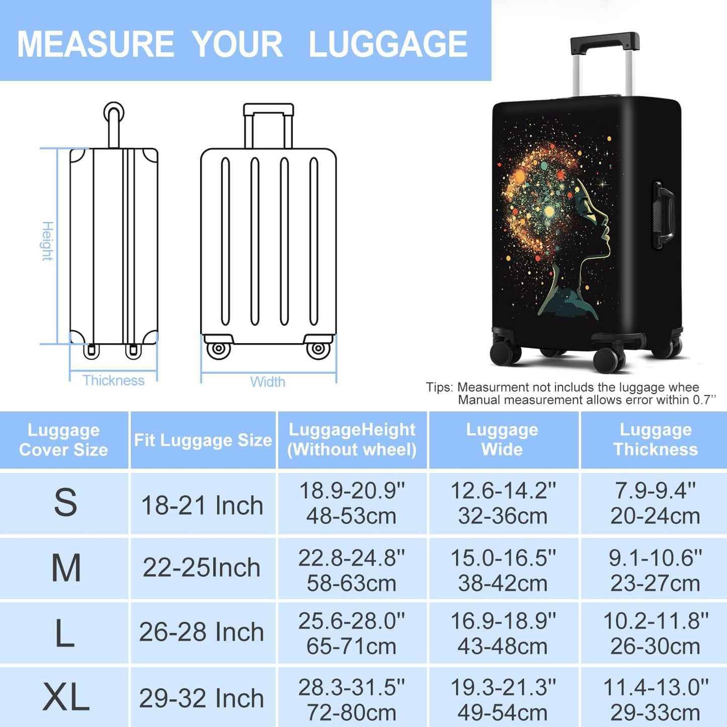 Luggage Cover Washable Suitcase Protector Anti-scratch Suitcase cover Fits 20-34 Inch Luggage (Girl-7, M(24-26inch suitcase))