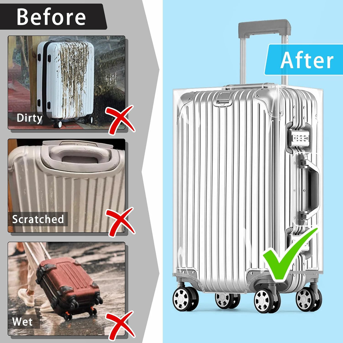 Yotako Clear PVC Suitcase Cover Tough Protector, 20 Inch Luggage Covers for Wheeled Suitcase 20"