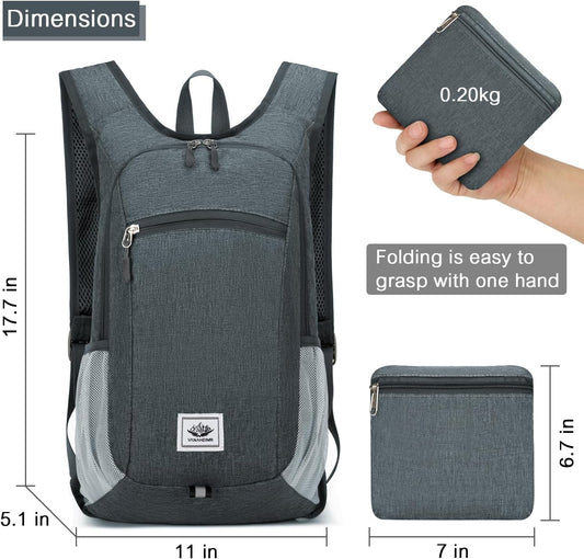 Esup 15L Lightweight Hiking Backpack Foldable Small Travel Backpack Packable Camping Backpack for Women Men (Dark Gray)
