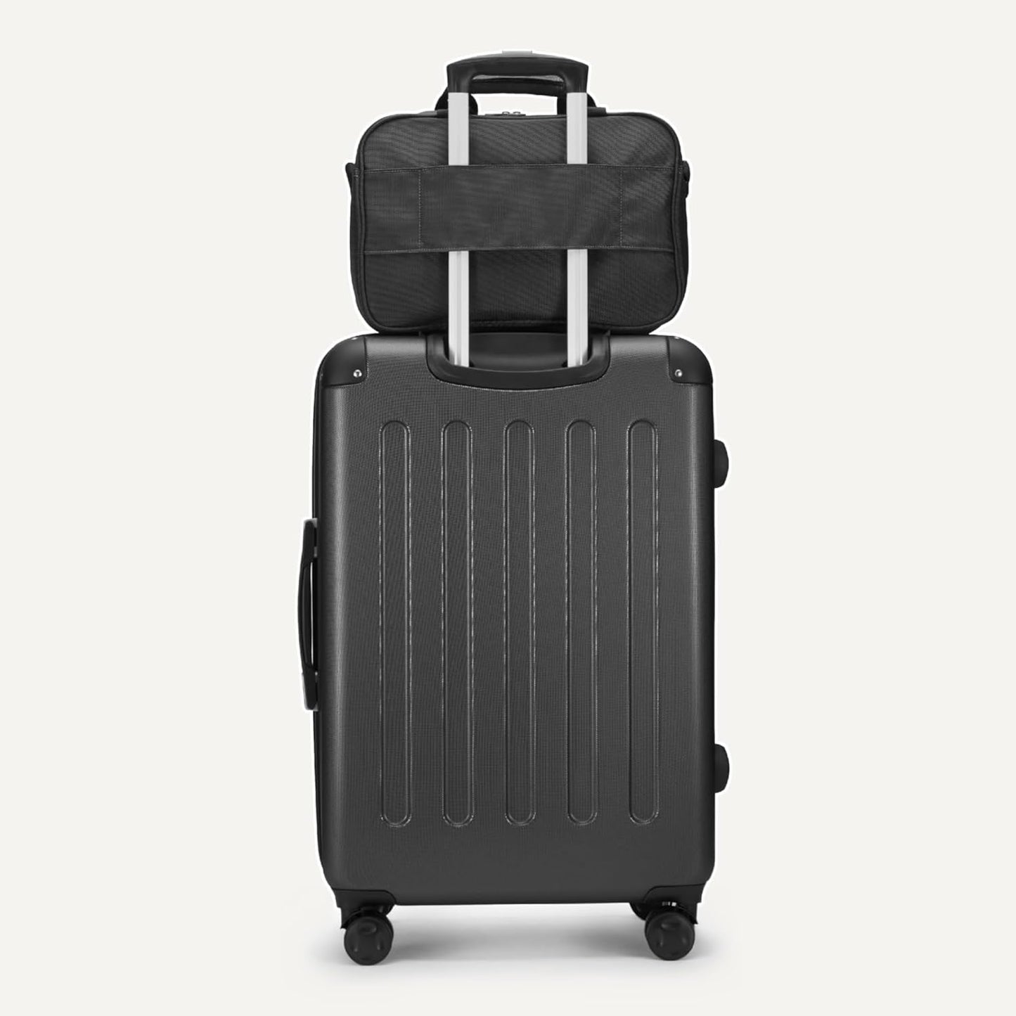 Amazon Basics 4-Piece Luggage Set, Including Two Hardside Suitcases With Multi-directional Spinner Wheels (22" Carry-On and 28" Checked), 15" Tote Bag and 10" Compact Travel Bag, Black