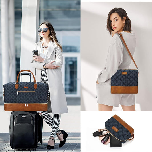 Weekender Bag for Women, Travel Duffel Bag Carry On Overnight Bag with Shoe Compartment Large Nylon Travel Weekend Tote Bag