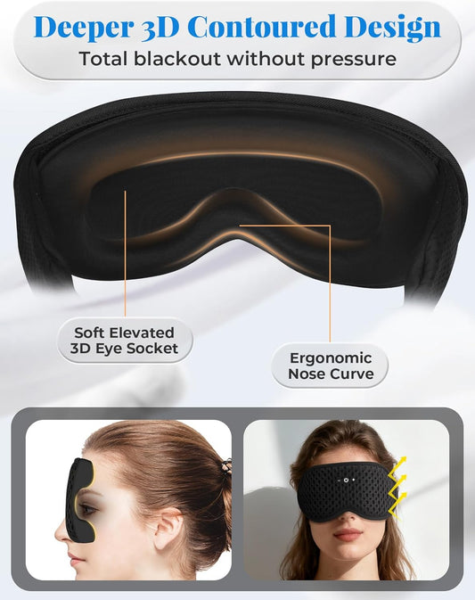 Adjustable 3D Contoured Sleep Mask with Bluetooth Headphones, Eye Masks for Sleeping, Wireless Sleeping Headphones for Men, Women, Cool Gadget Gift