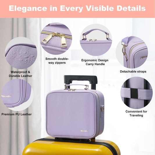 Mocado Travel Makeup Bag with LED Lighted Mirror,Travel Makeup Organizer,Makeup Case with 3 Color Lighted Setting and 10x Magnifying Mirror,Portable Storage and Adjustable Dividers Makeup Box(Purple)