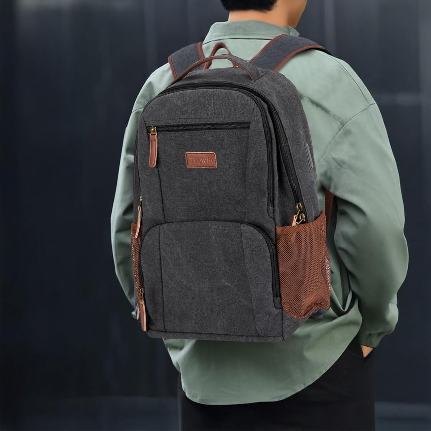 Tzowla Canvas Laptop College Backpack for Men and Women,Travel Work Vintage Rucksack with USB/Type-C Charging Port,Lightweight Hiking Casual Daypack Backpacks fit 15.6 inch Notebook,Black